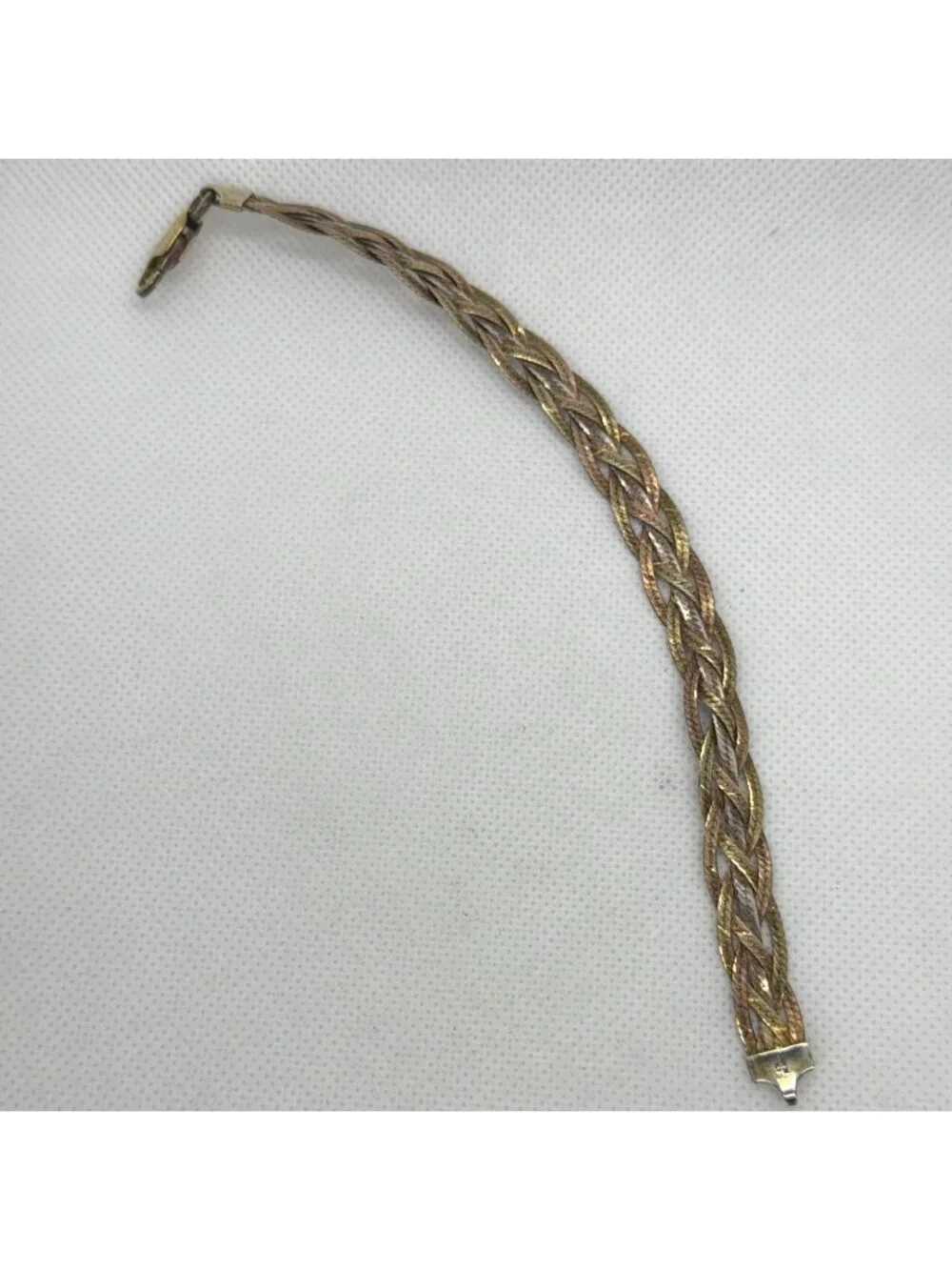 VTG Milor Italy 925 Sterling Silver Tri Color Braided Herringbone Bracelet 7" - Picture 10 of 14